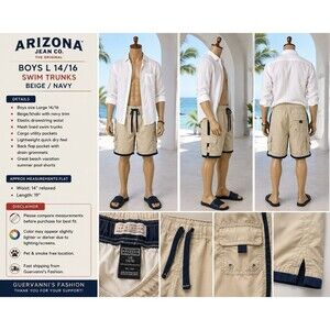 Arizona Jean Co Shorts Boys 14/16 beige Hawaiian Boardshorts Swim Trunks Pocket